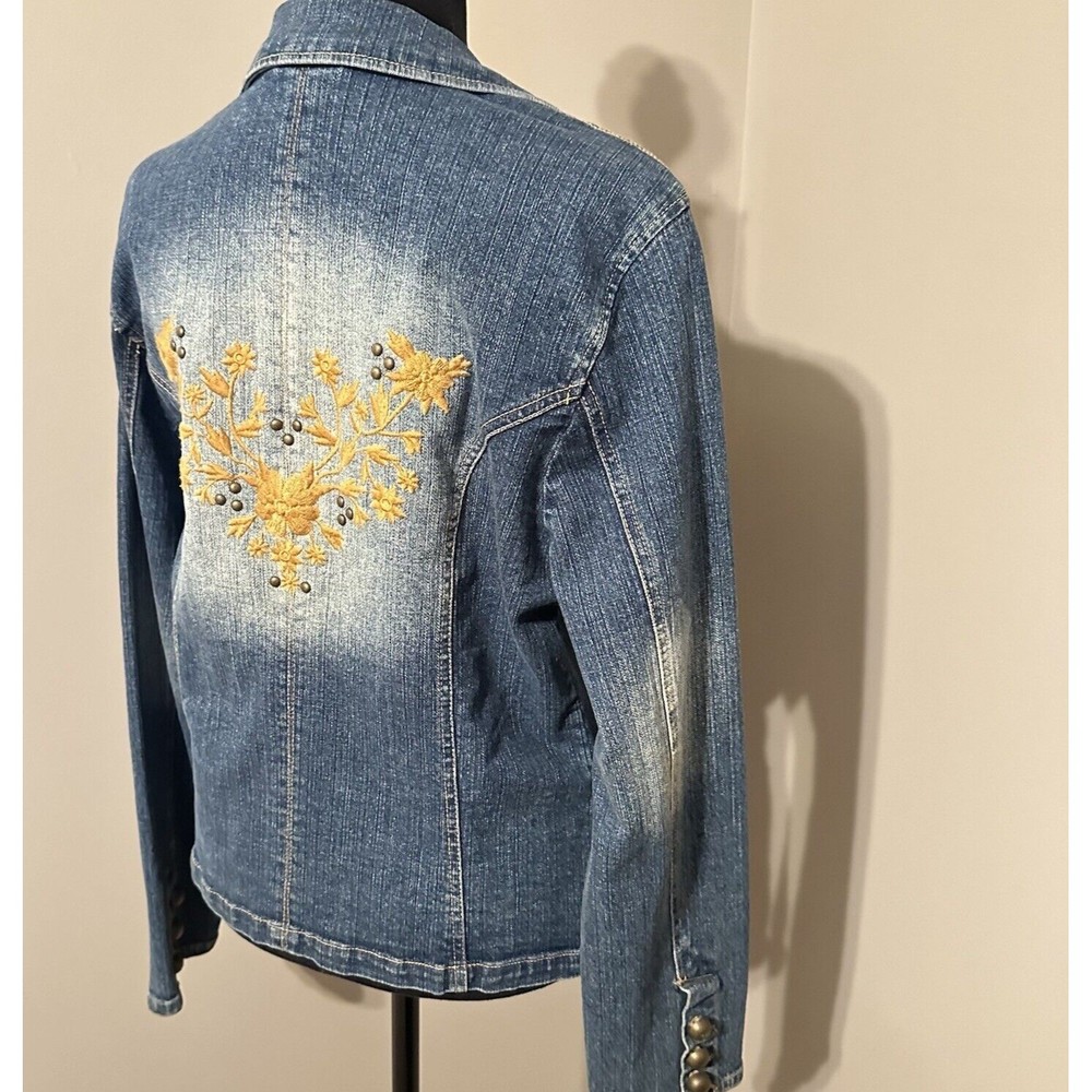 Blue Jean Denim Jacket Boho Embroidered Embellished Women’s 12 C8